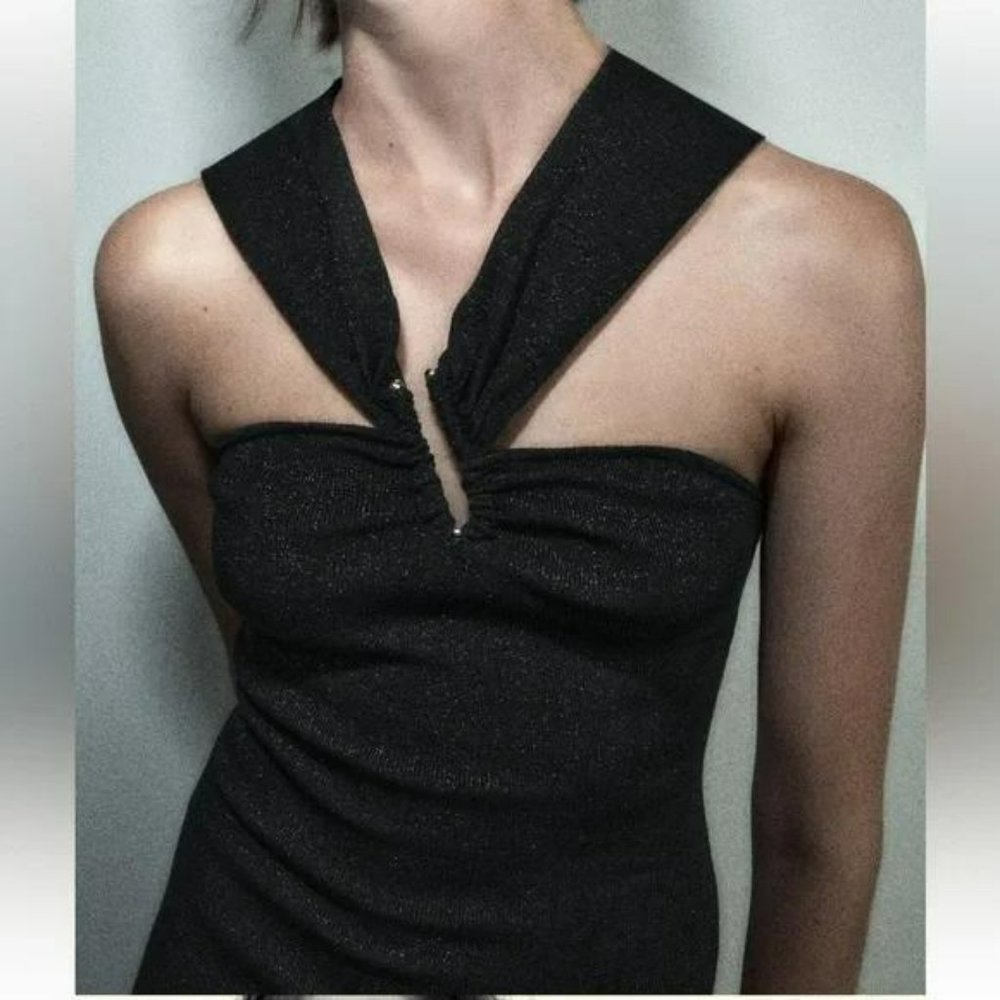 ZARA SPARKLY HOODED KNIT MIDI DRESS